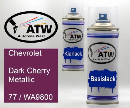 Chevrolet, Dark Cherry Metallic, 77 / WA9800: 400ml Sprühdose + 400ml Klarlack - Set, von ATW Autoteile West.